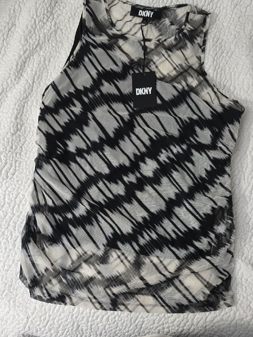 DKNY Black and Cream Mesh Sleeveless Tank
